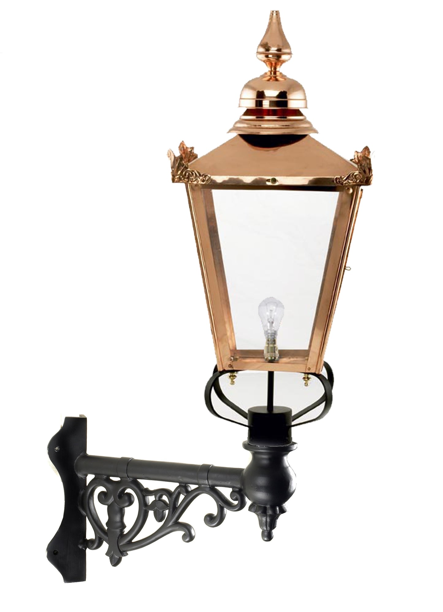 Copper Victorian Wall Light On Ornate Corner Bracket
