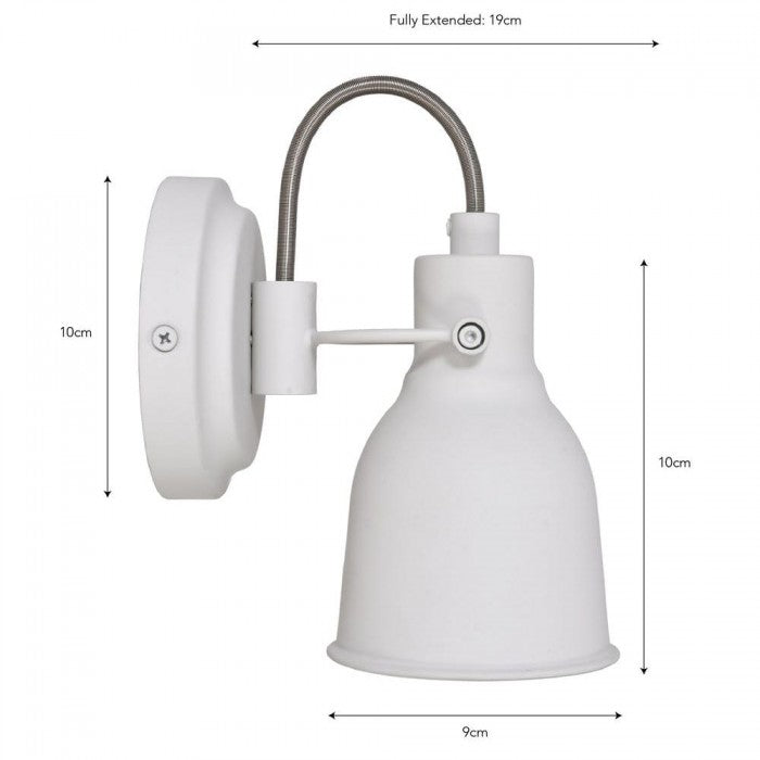 Cream Contemporary Swan Necked Wall Light by Garden Trading Dimensions