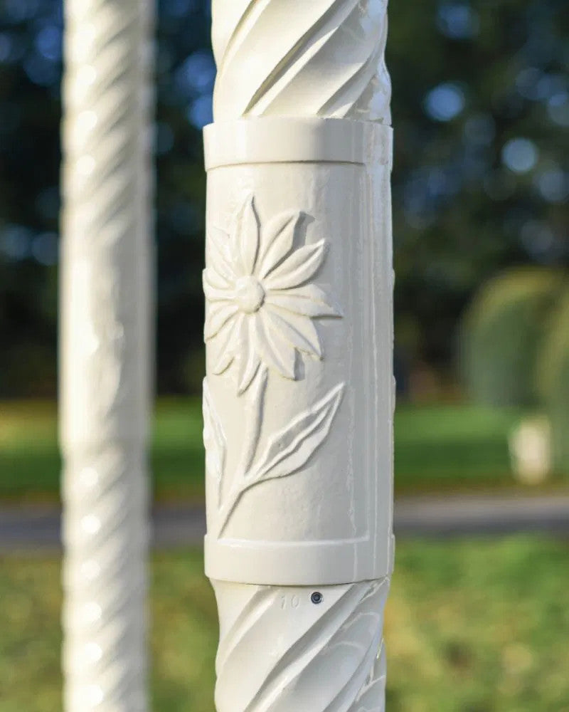 Embossed floral motif on the cream column