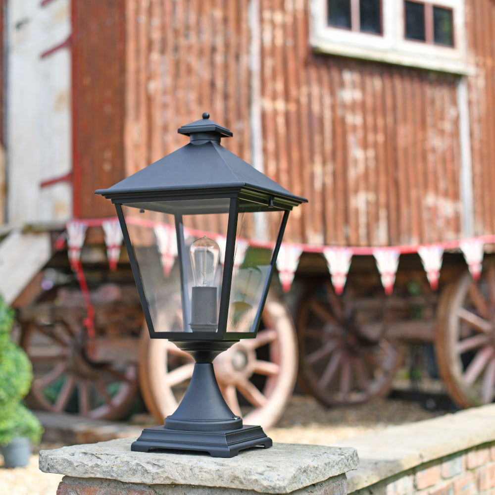 Angled view of the 'Crichel' light on a pillar