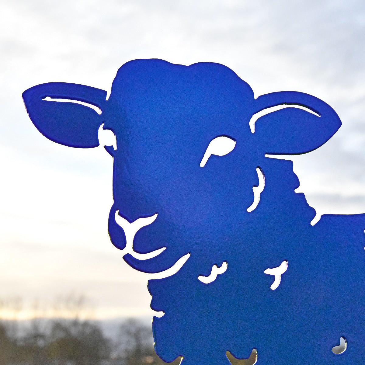 Curly Lamb Garden Sheet Steel Silhouette In Blue Close Up