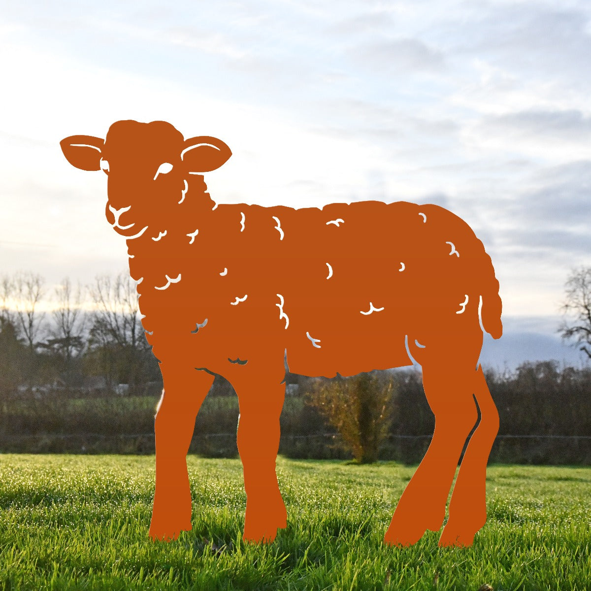 Curly Lamb Garden Sheet Steel Silhouette In Orange