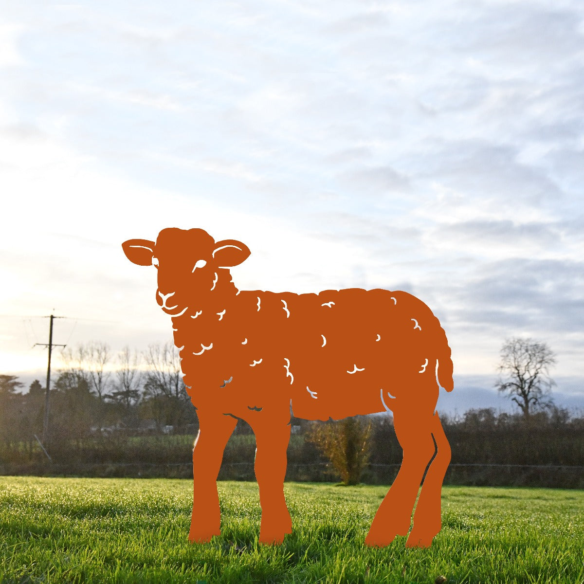 Curly Lamb Garden Sheet Steel Silhouette In Orange