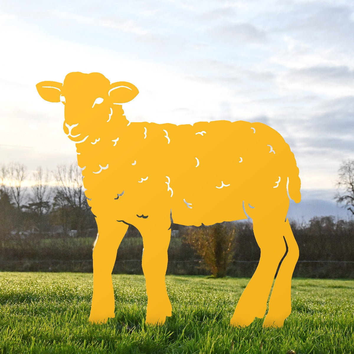 Curly Lamb Garden Sheet Steel Silhouette In Yellow