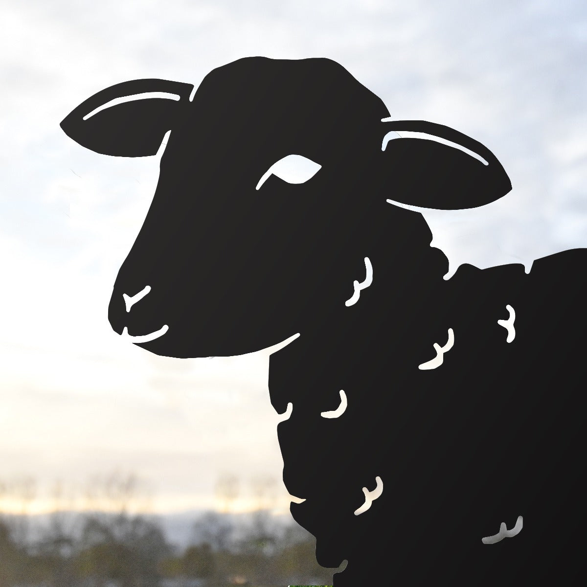 Young Curly Lamb Garden Sheet Steel Silhouette In Black Close Up