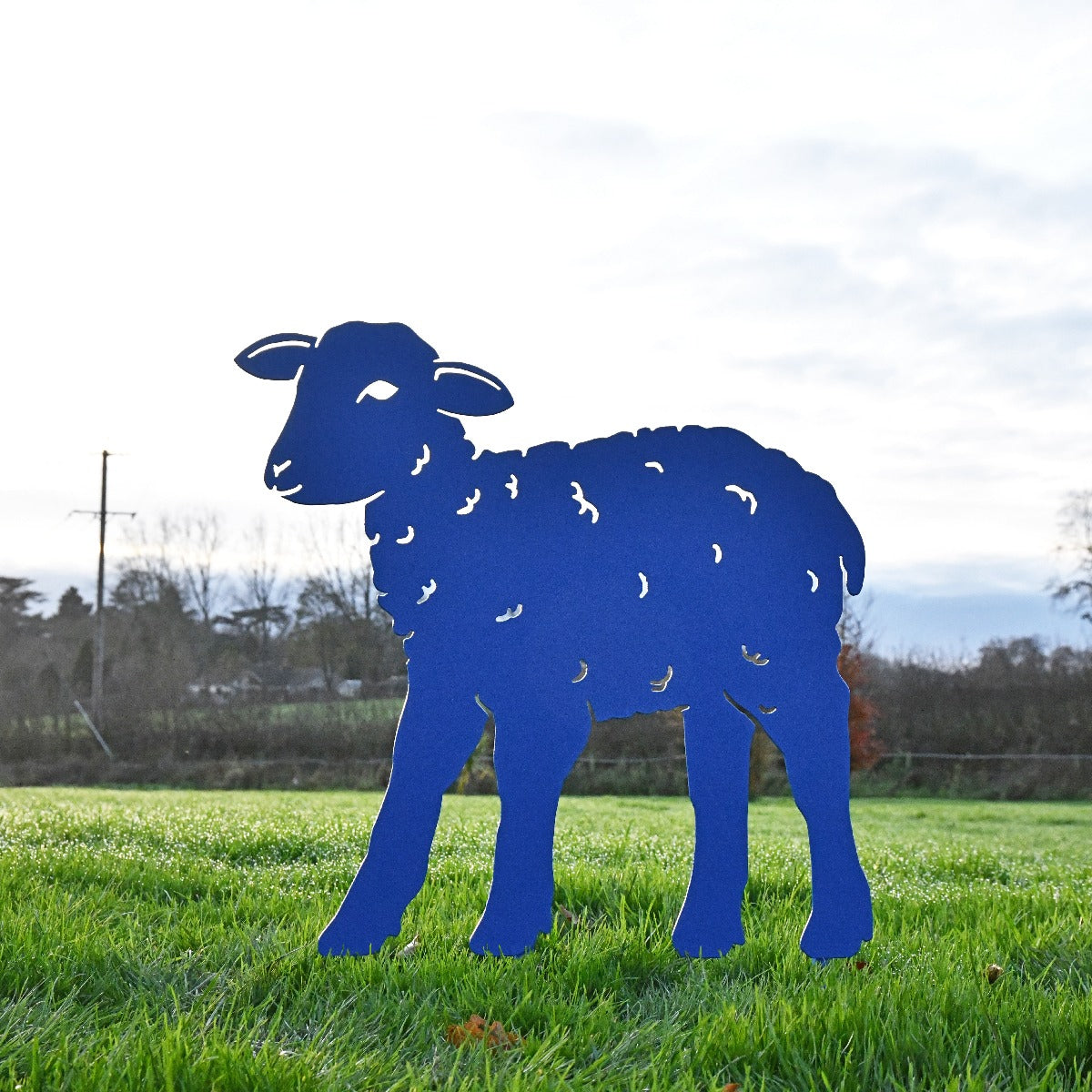 Young Curly Lamb Garden Sheet Steel Silhouette In Blue