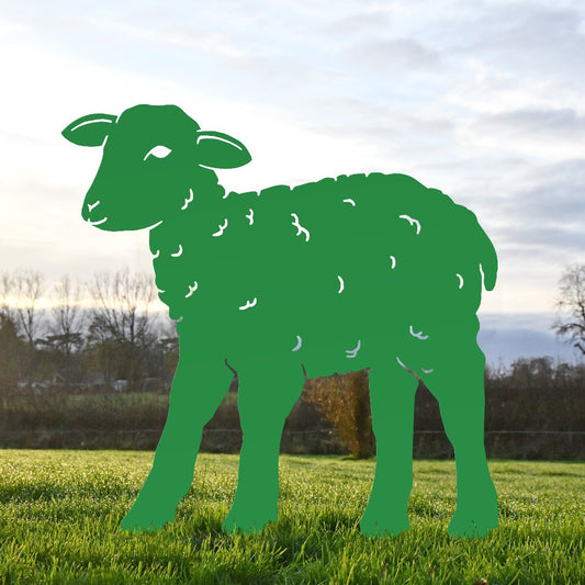 Young Curly Lamb Garden Sheet Steel Silhouette In Green