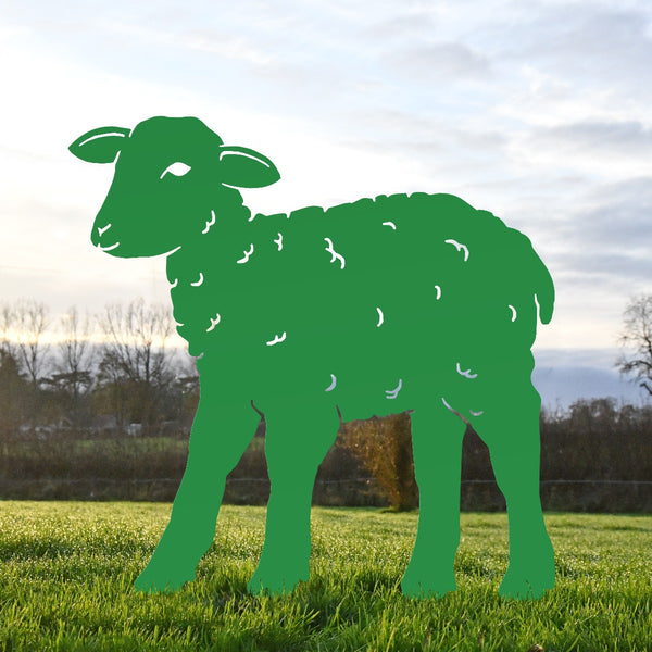 Young Curly Lamb Garden Sheet Steel Silhouette In Green