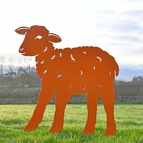 Young Curly Lamb Garden Sheet Steel Silhouette In Orange