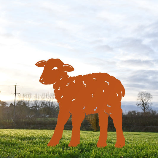 Young Curly Lamb Garden Sheet Steel Silhouette In Orange