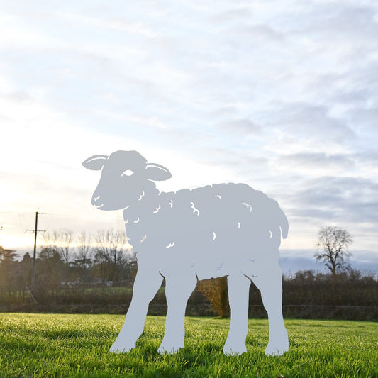 Young Curly Lamb Garden Sheet Steel Silhouette In Silver