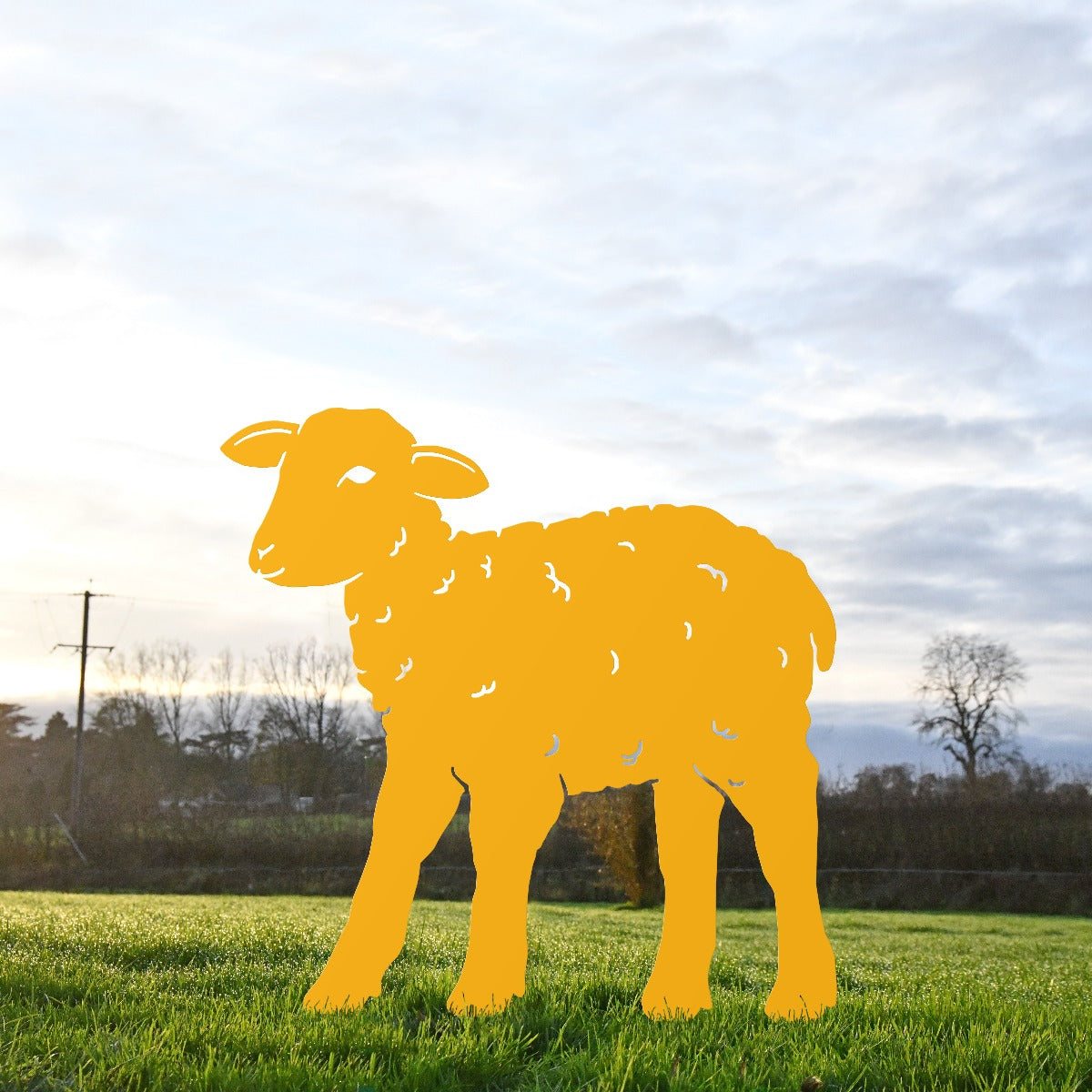Young Curly Lamb Garden Sheet Steel Silhouette In Yellow