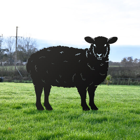 Black Curly Sheep Sheet Steel Silhouette In Garden Setting