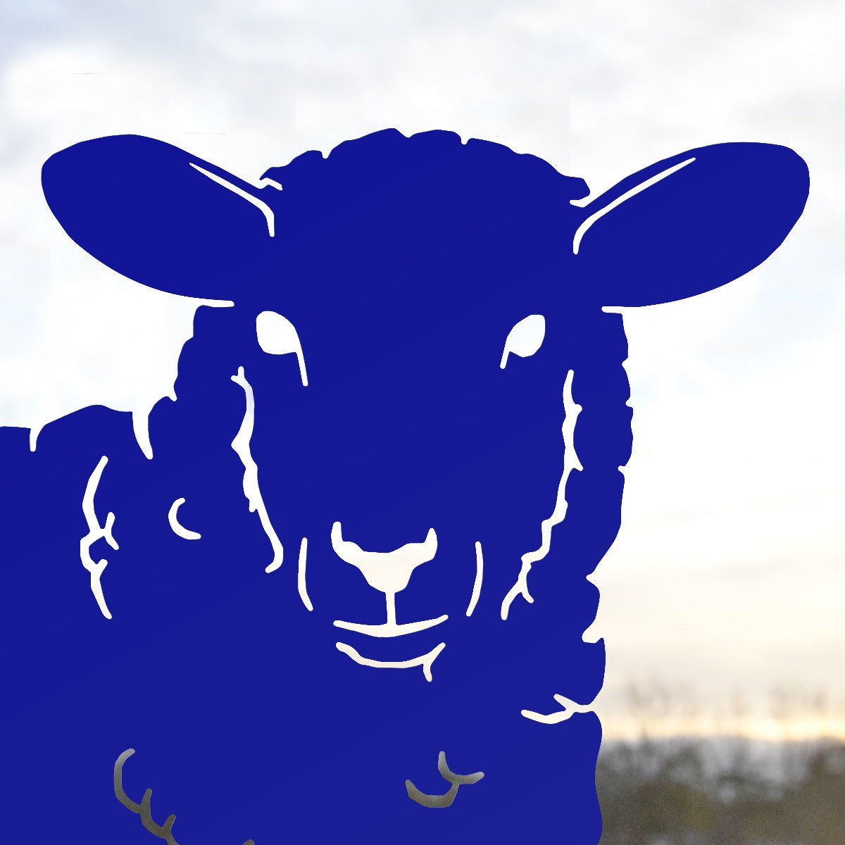 Close Up Of Curly Sheep Garden Sheet Steel Silhouette In Blue
