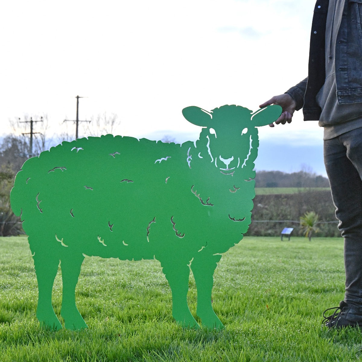 Curly Sheep Garden Sheet Steel Silhouette In Green Scale Shot