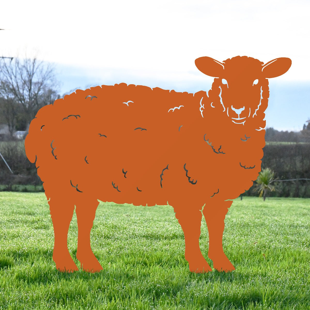 Curly Sheep Garden Sheet Steel Silhouette In Orange