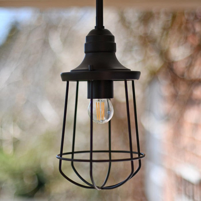 Dark Bronze Marine Inspired Caged Interior Hanging Light In Situ