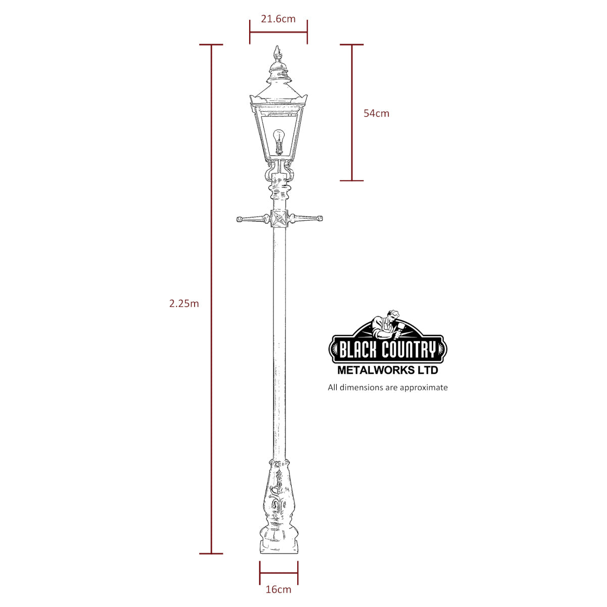 Dimensions for the used 'Kensington' lamp post