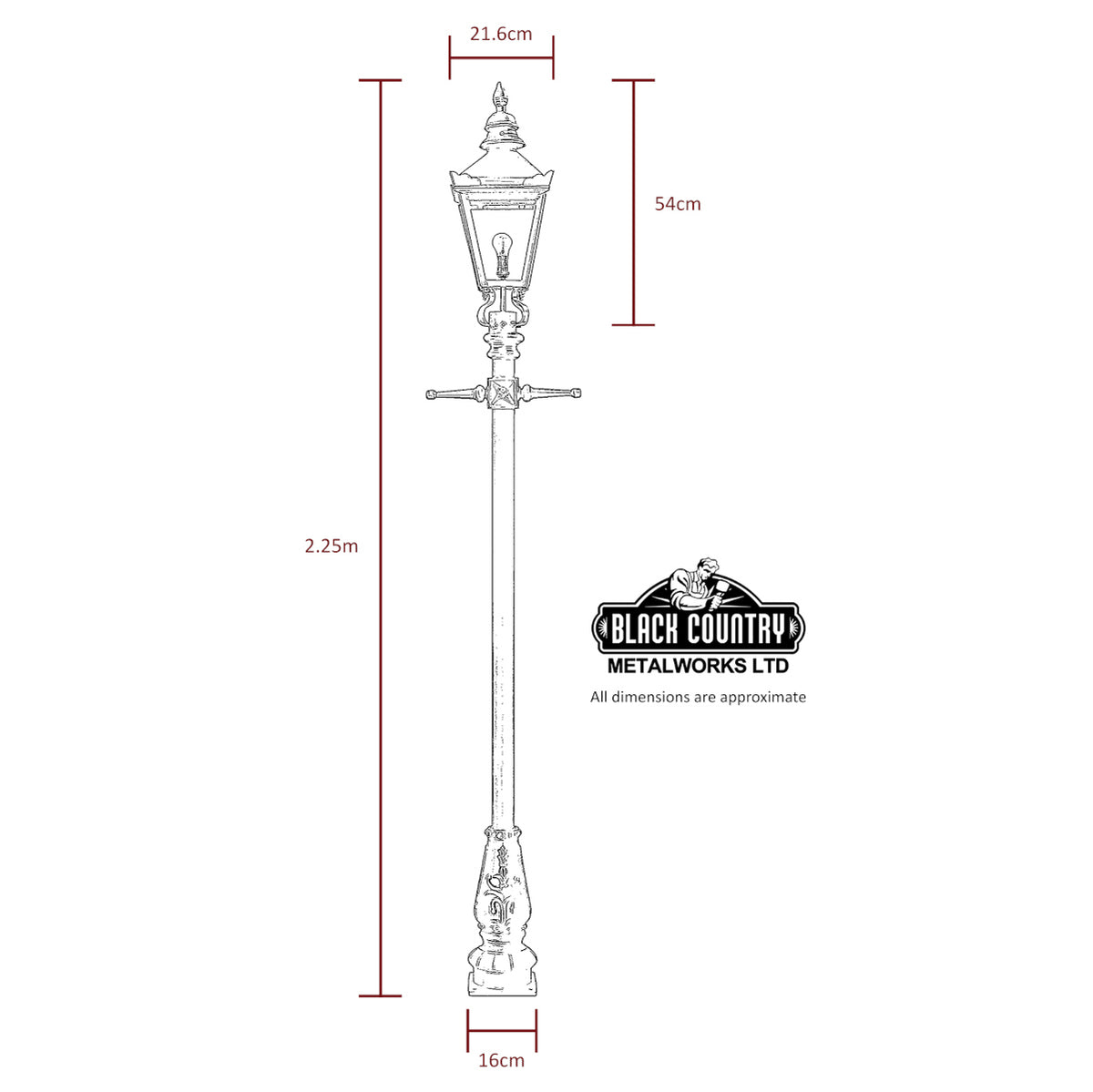 Dimensions for the used 'Kensington' lamp post