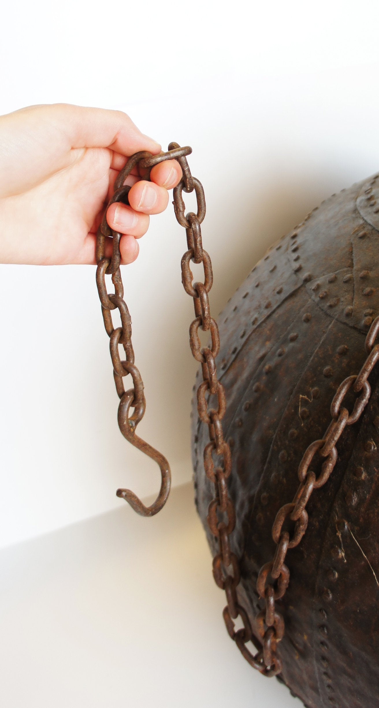 Rustic Wrought Iron Nepalese Temple Chain Hanging Lantern