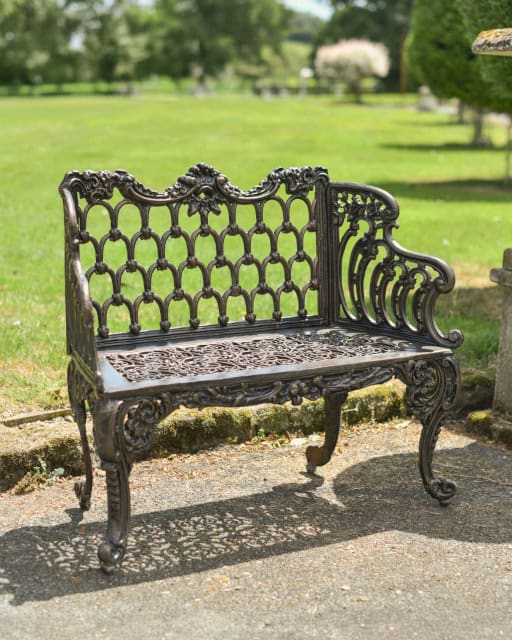 'Dropmore' Ornate Two Seater Bronze Bench - thumbnail