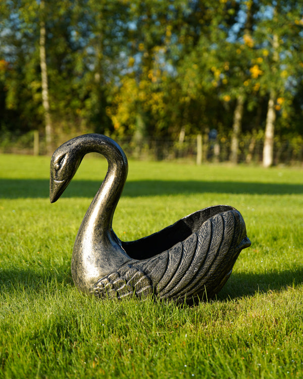 Black and Gold Swan Planter - Small