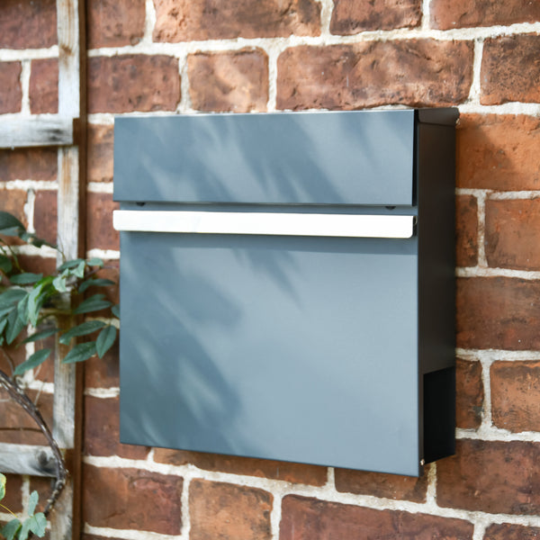 'Haines' Grey And Silver Wall Mounted Post Box And Newspaper Holder