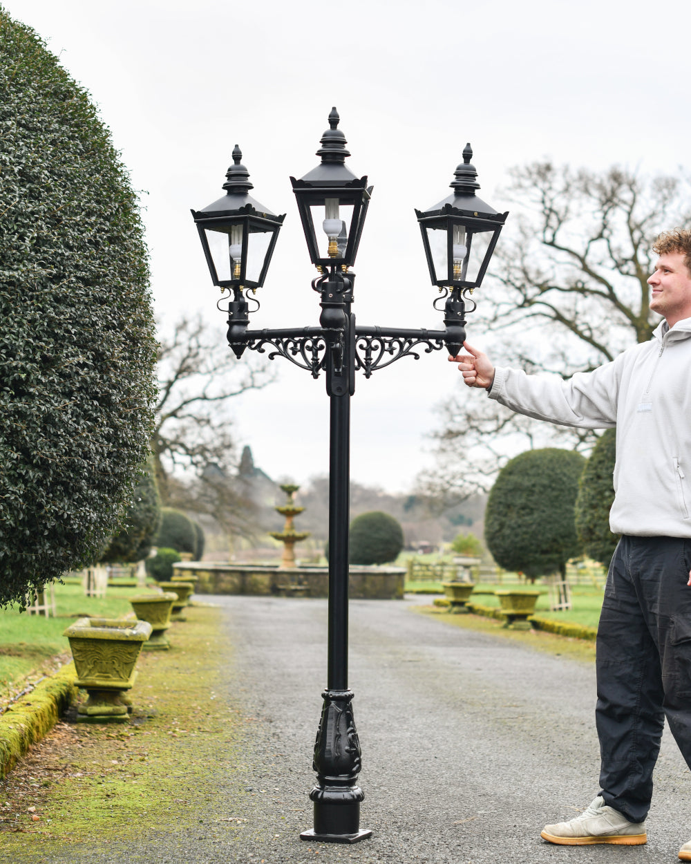 Life-size scale of triple head lamp post 