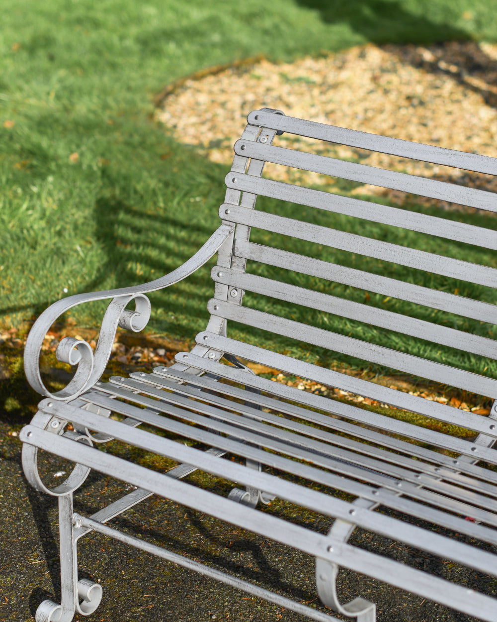 Grey paneled garden bench