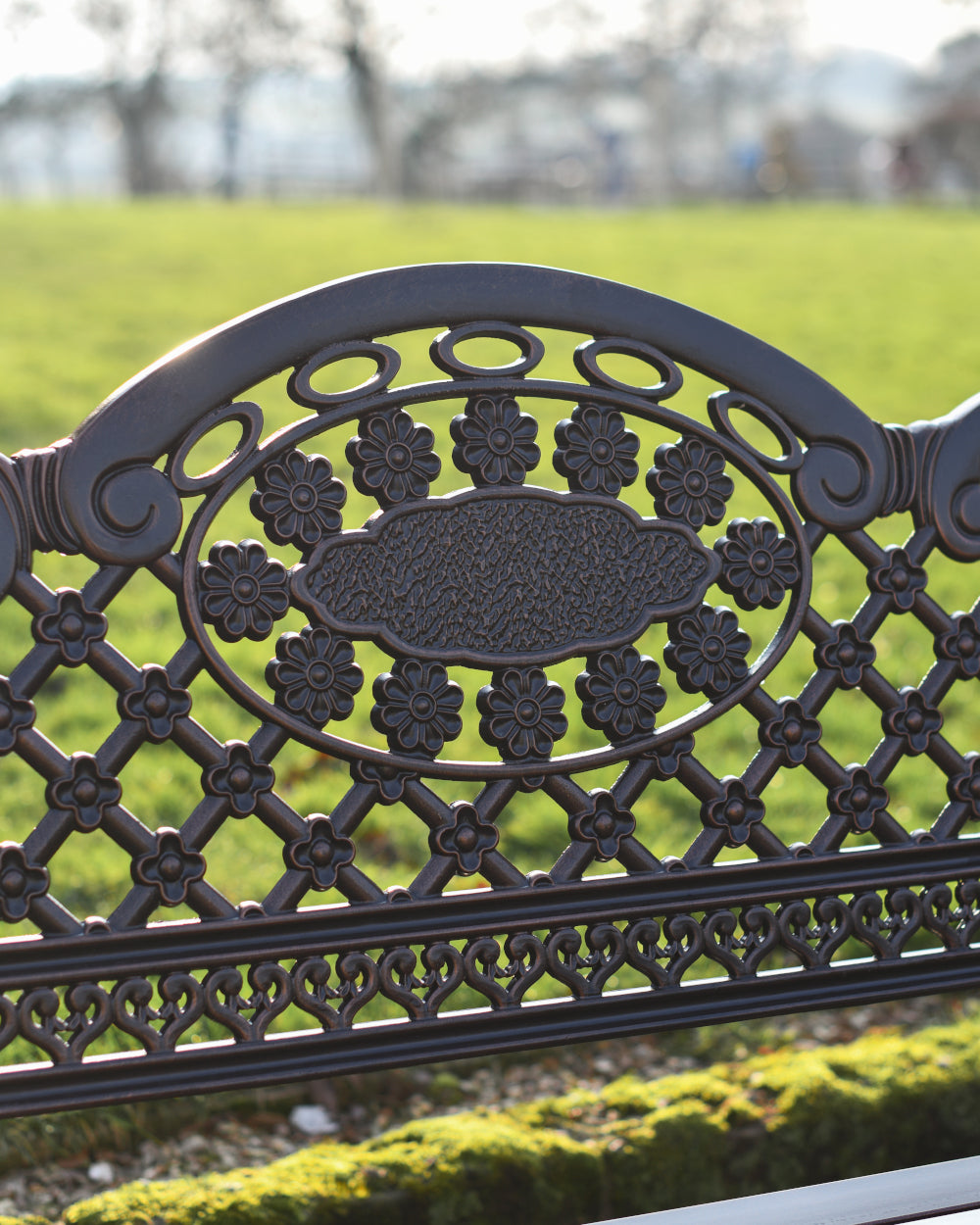 Embossed oval flower bench backplate 
