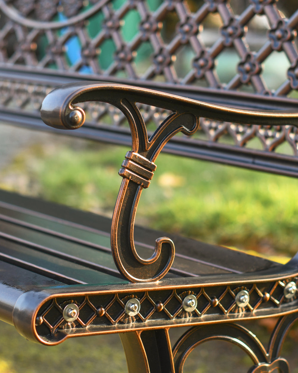 Decorated bench arm rests 