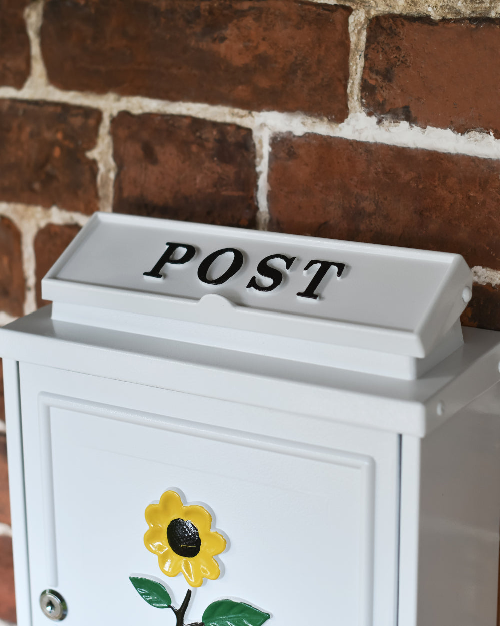 Postage flap with black lettering 