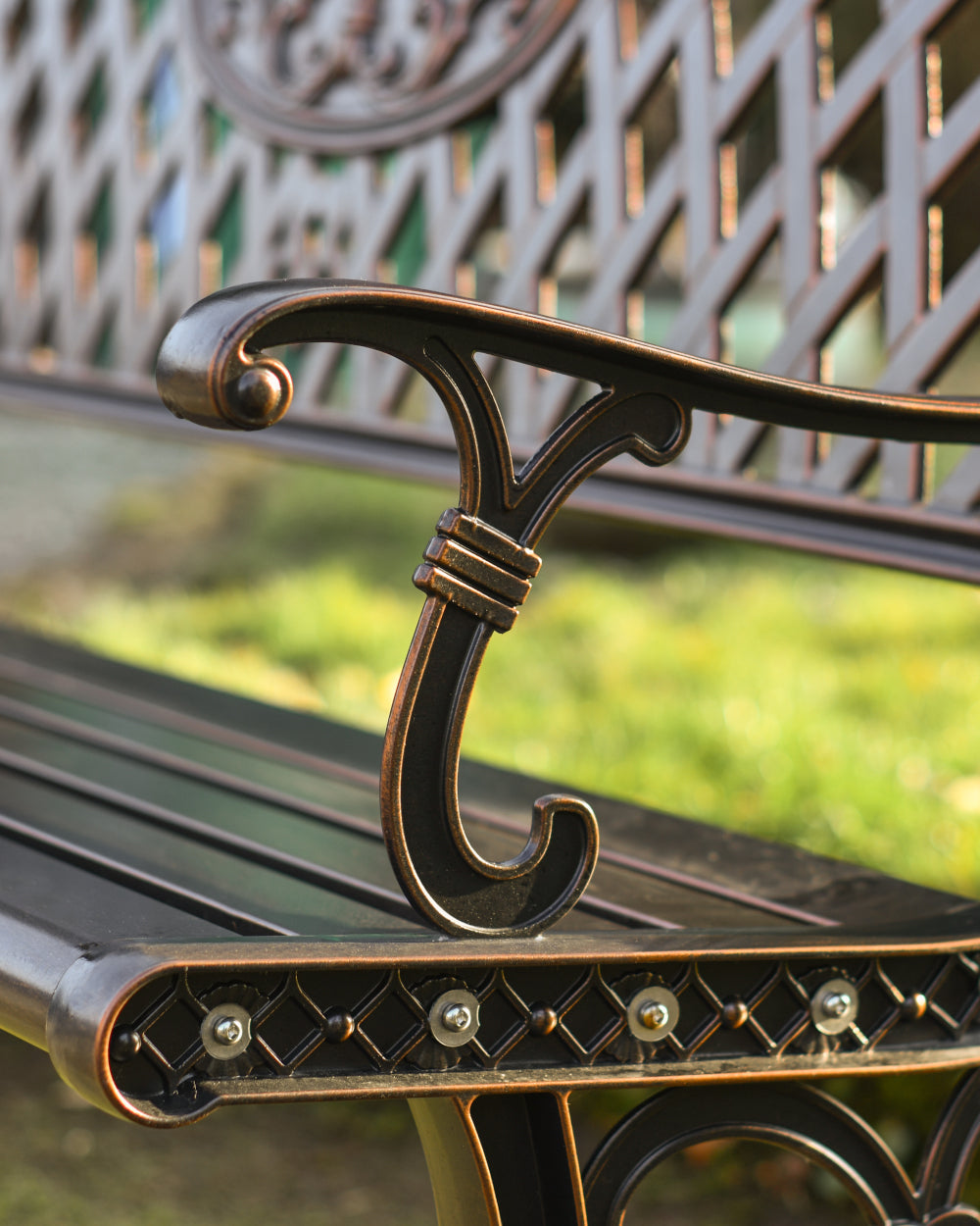 Artistic garden bench arm rests 