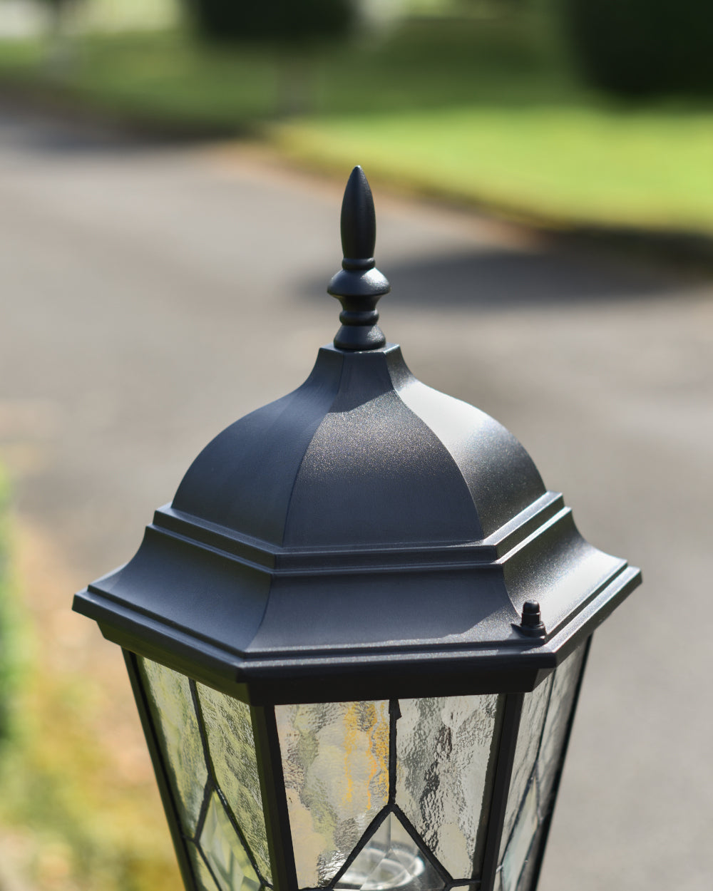 Embossed matte-black traditional pillar light 