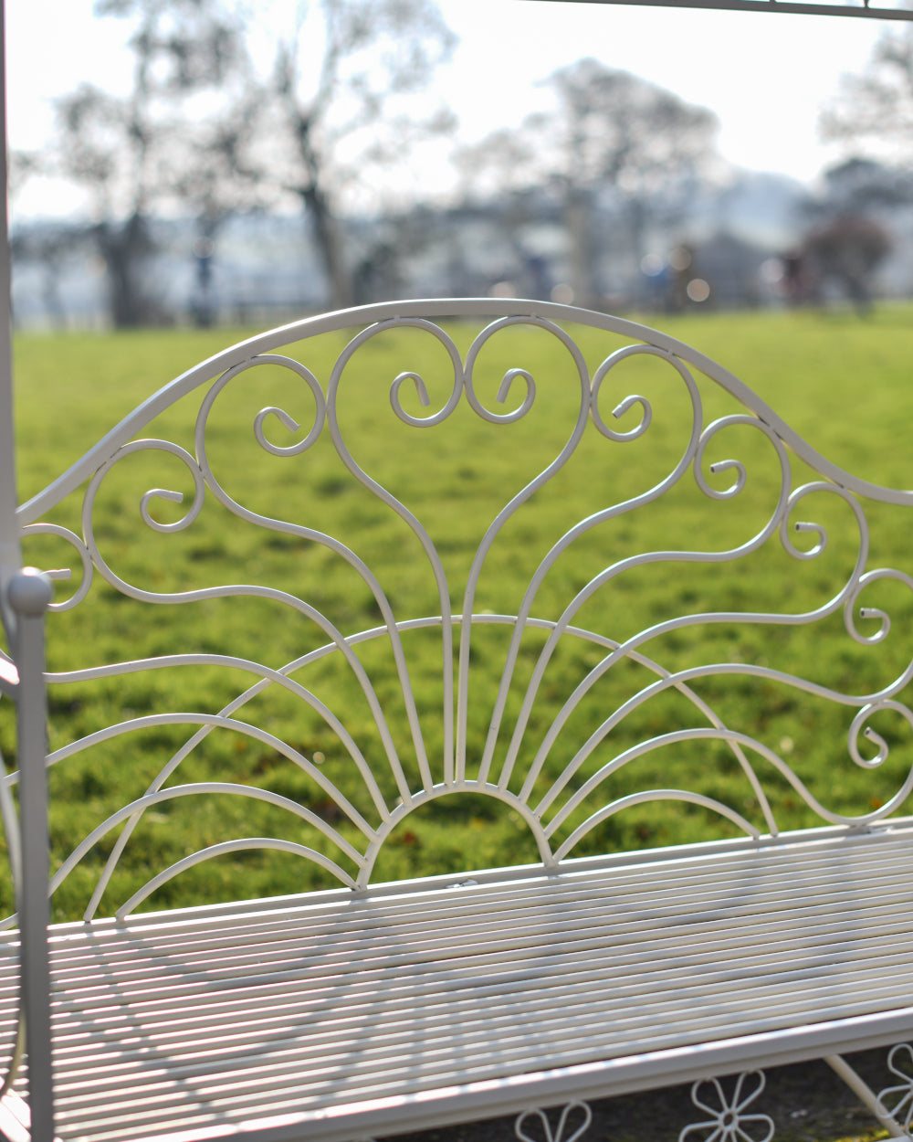 Scrolled detailing on garden bench