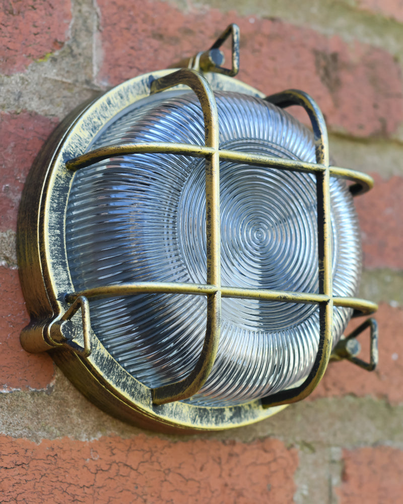 Close up of the antique bronze wall lantern