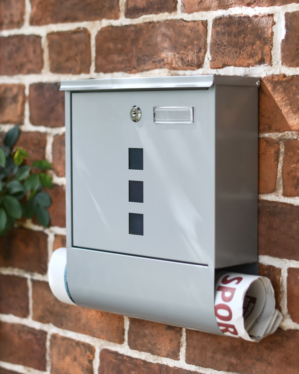 Post box and newspaper holder in grey 