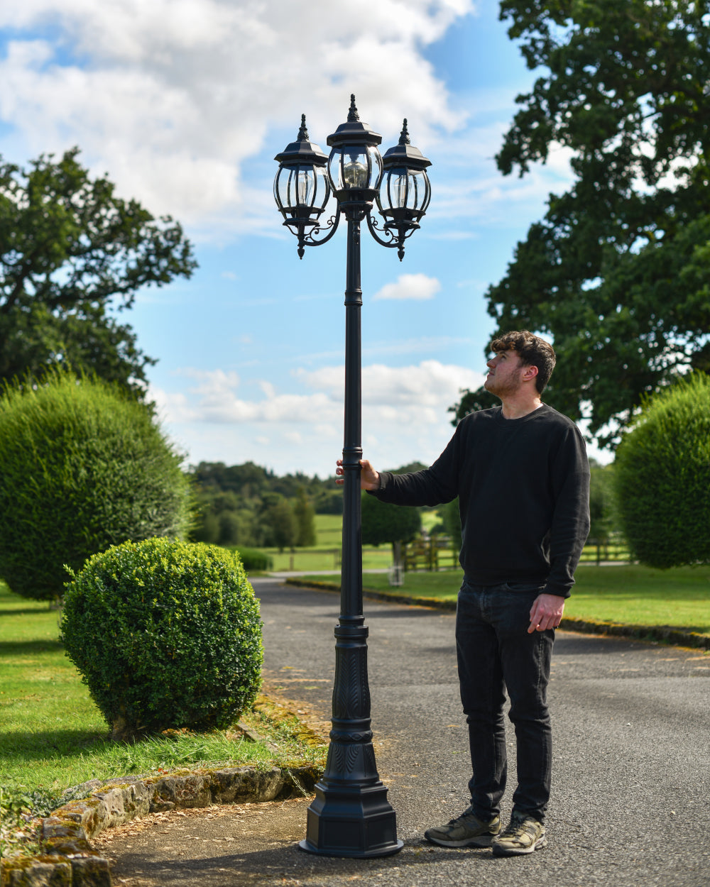 Matte-black lamp post 