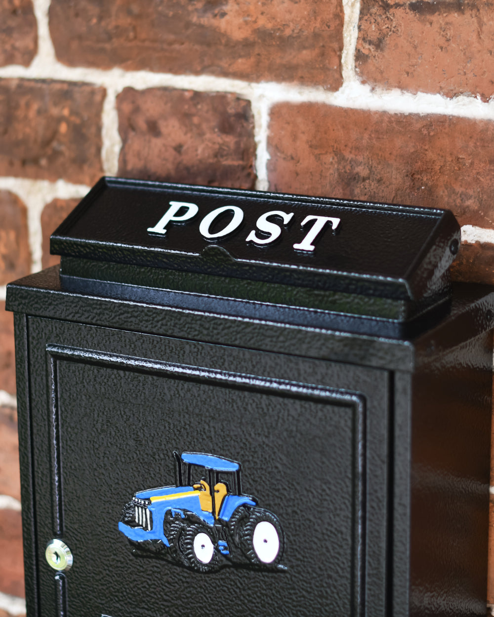 Mail box with white lettering 