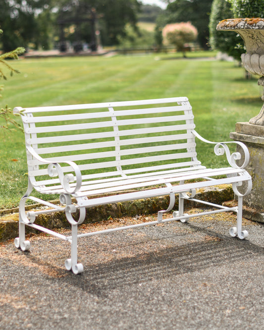 Two-seater cream garden bench