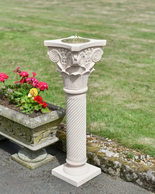 Embossed Cast Aluminium 'Artemis' Cream Pillar - thumbnail