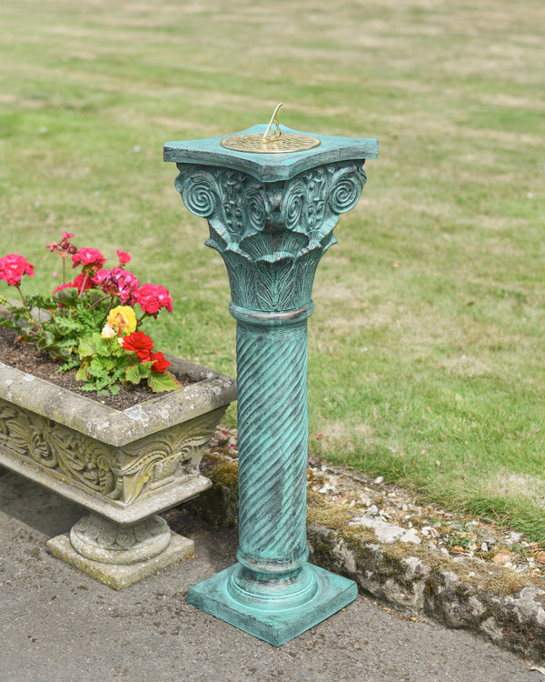 Embossed Cast Aluminium 'Artemis' Verdigris Pillar