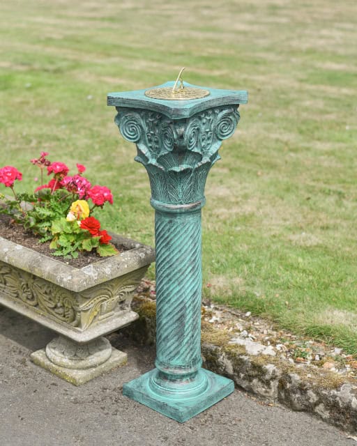 Embossed Cast Aluminium 'Artemis' Verdigris Pillar - thumbnail