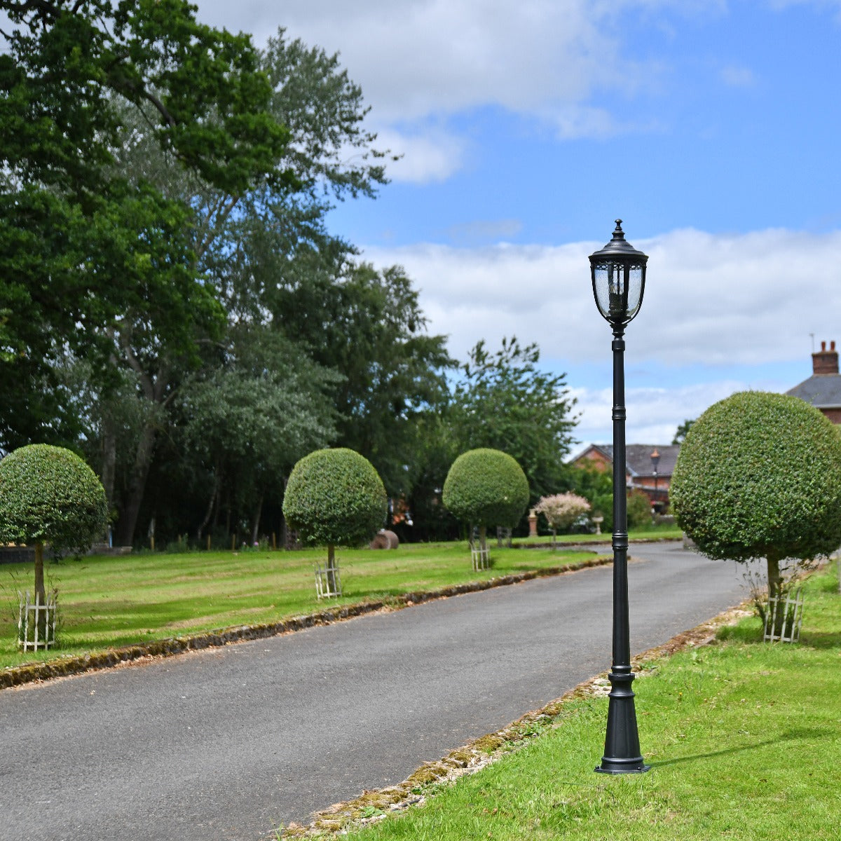 English Country Inspired Garden Lamp Post Installed On Driveway