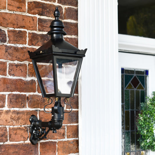 Exterior wall mounted Kensington wall lantern with bracket
