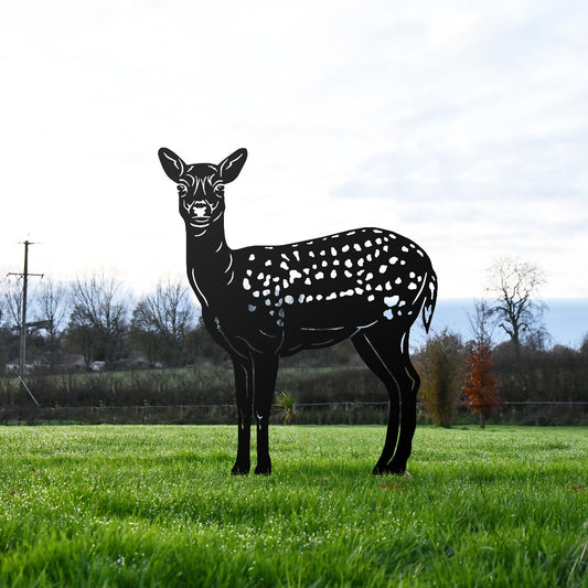 Black Fallow Doe Sheet Steel Silhouette In Garden Setting