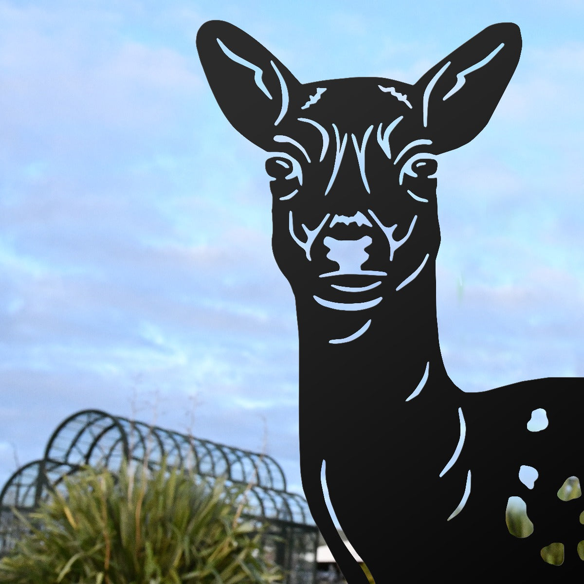 Close Up Of Fallow Doe Garden Sheet Steel Silhouette In Black