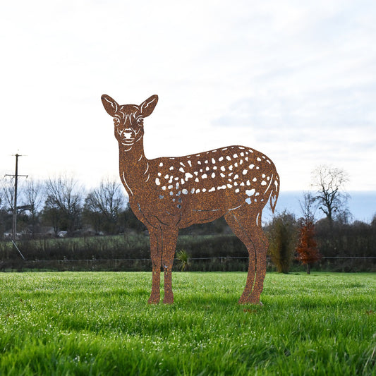 Fallow Doe Garden Sheet Steel Silhouette In Garden Setting