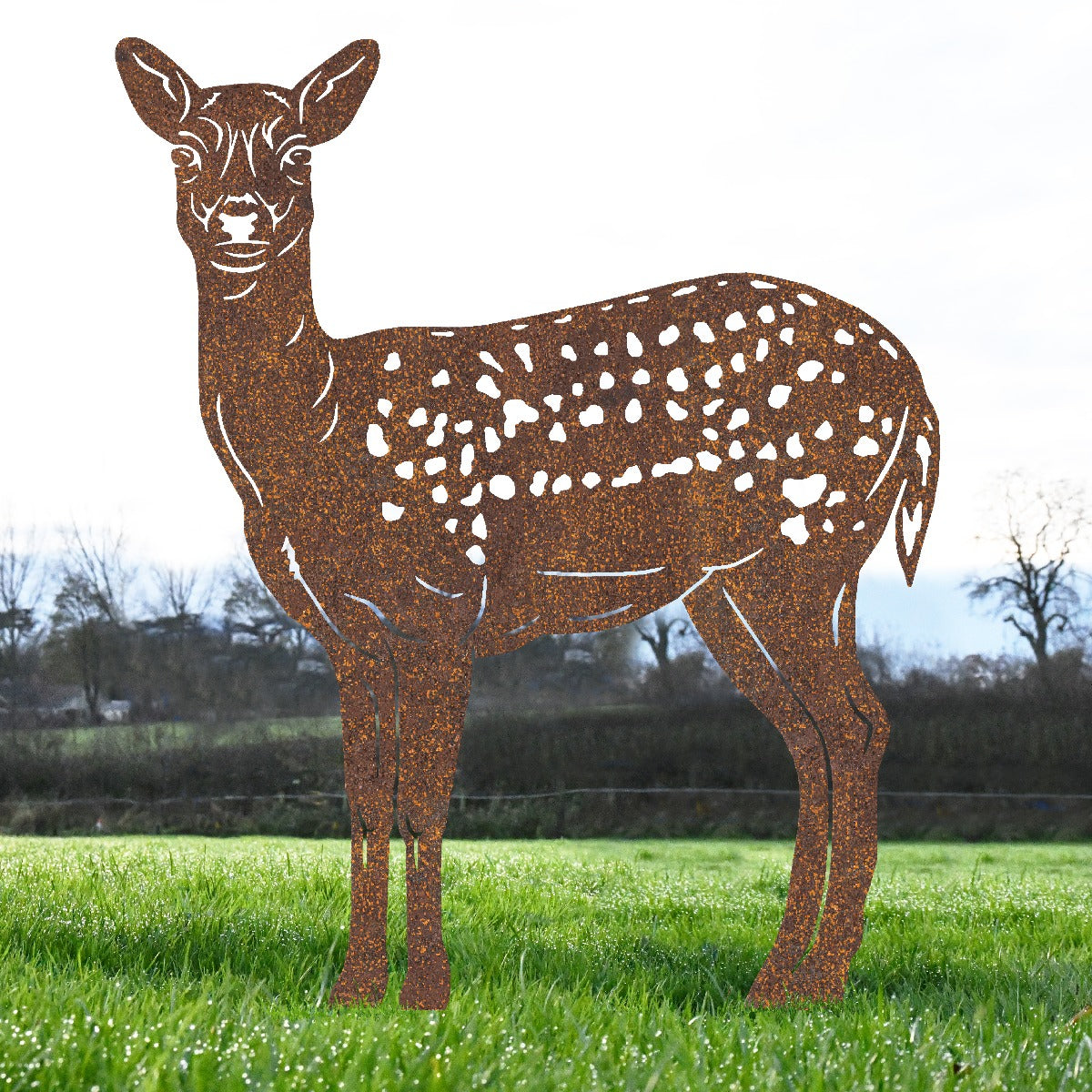 Fallow Doe Garden Sheet Steel Silhouette In Rustic