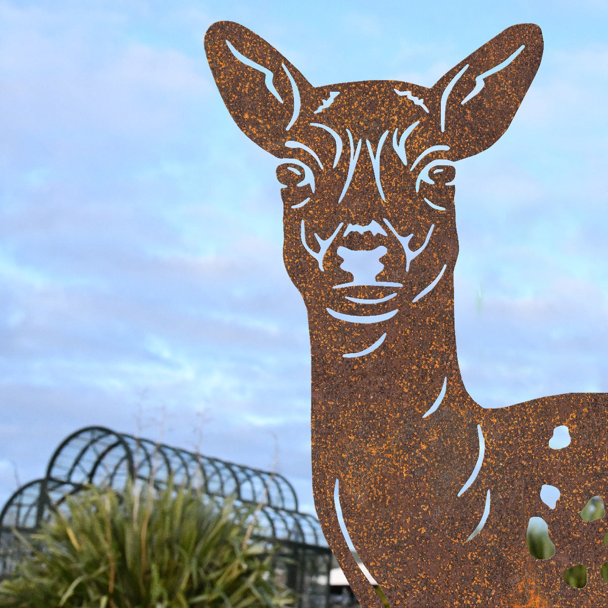 Fallow Doe Garden Sheet Steel Silhouette In Rustic Close Up